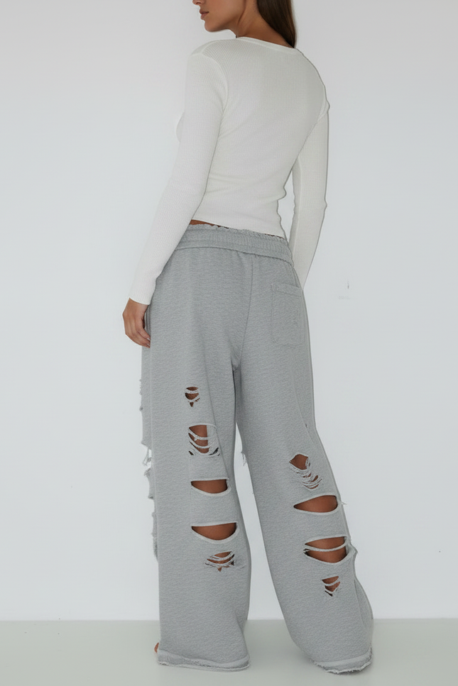Pantalon Parachute Gris Ample Détruit Décontracté Femme - Molleton - vue 2