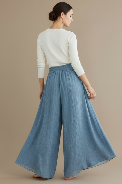 Pantalon Parachute Bleu Ciel Fluide Ample Lin - vue 2