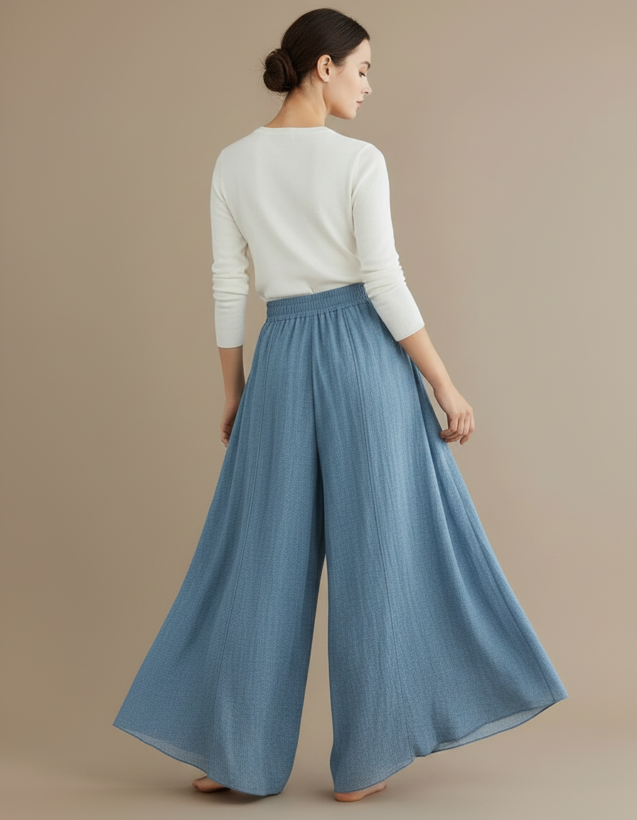 Pantalon Parachute Bleu Ciel Fluide Ample Lin - vue 2
