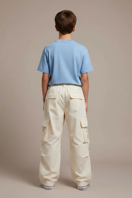 Pantalon Parachute Beige Ample Cargo Cordon Unisexe - Coton - vue 2