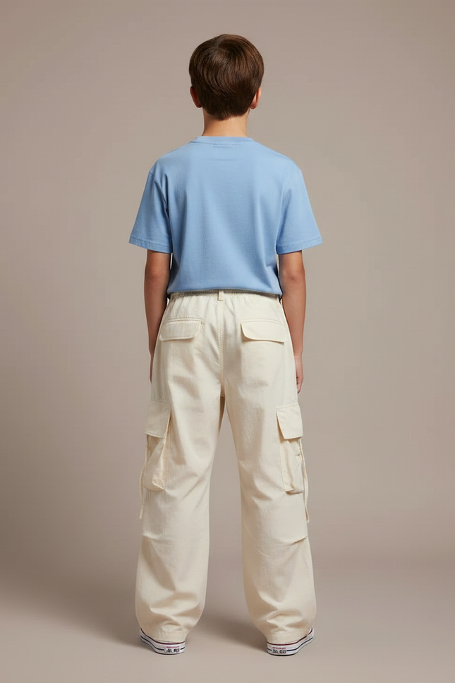 Pantalon Parachute Beige Ample Cargo Cordon Unisexe - Coton - vue 2