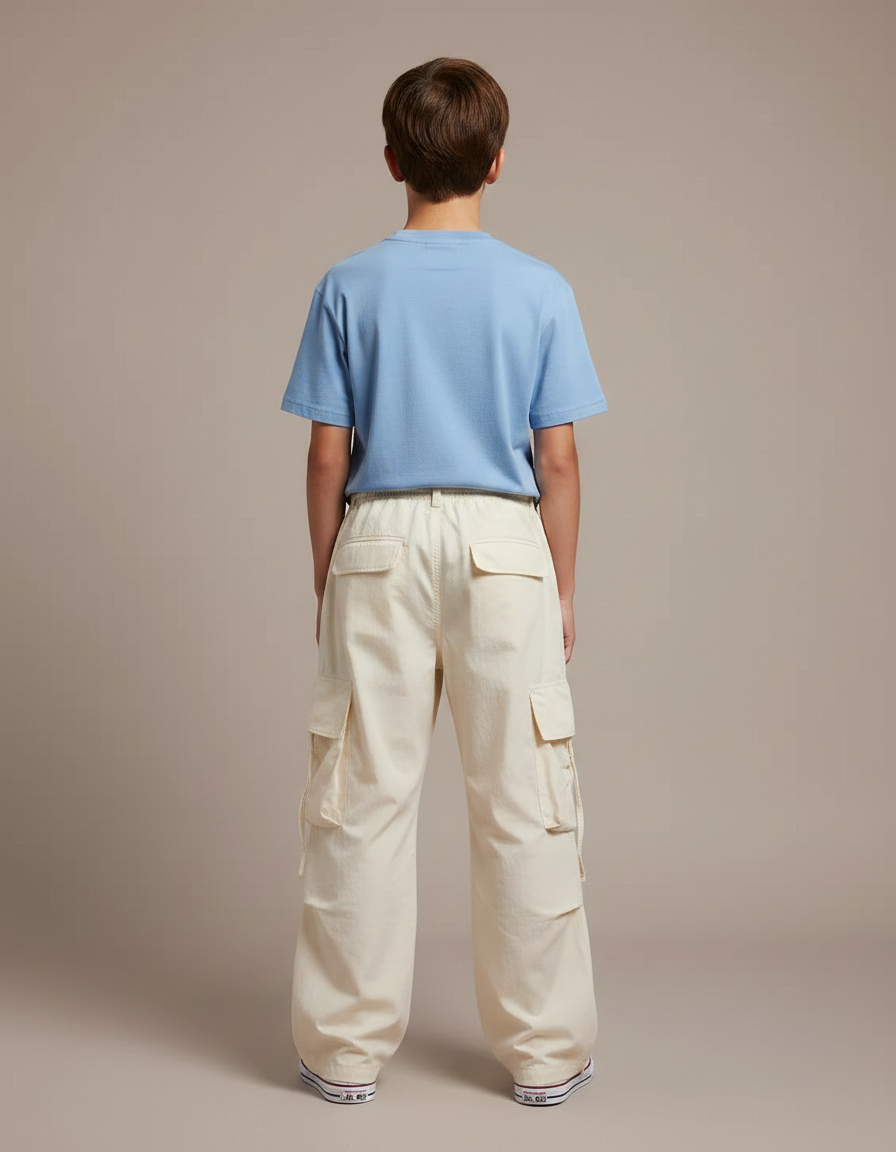 Pantalon Parachute Beige Ample Cargo Cordon Unisexe - Coton - vue 2
