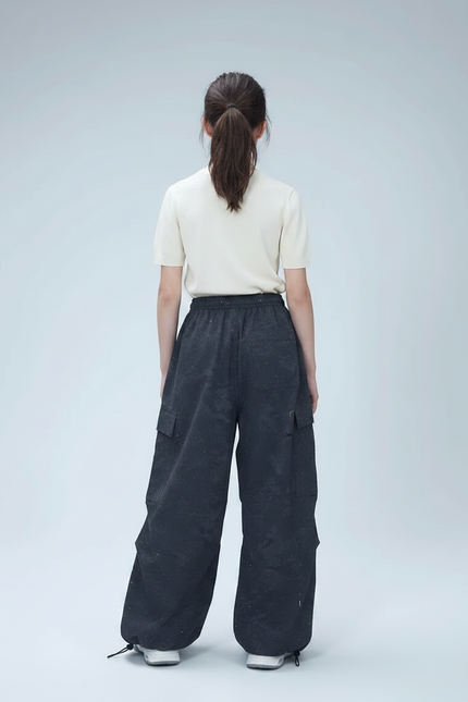 Pantalon Parachute Noir Ample Scintillant Fille Décontracté - Polyester - vue 2