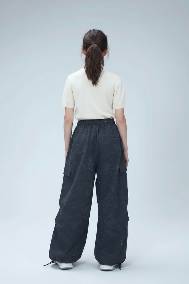 Pantalon Parachute Noir Ample Scintillant Fille Décontracté - Polyester - vue 2