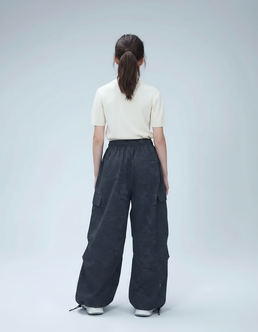Pantalon Parachute Noir Ample Scintillant Fille Décontracté - Polyester - vue 2