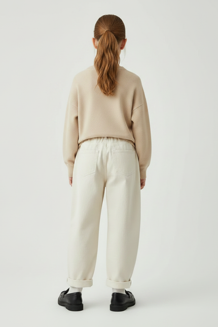 Pantalon Parachute Beige Ample Coton Brodé Mickey Enfant - vue 2