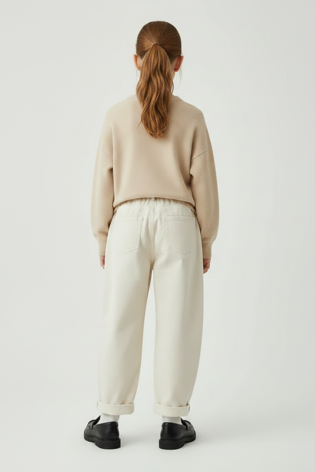 Pantalon Parachute Beige Ample Coton Brodé Mickey Enfant - vue 2
