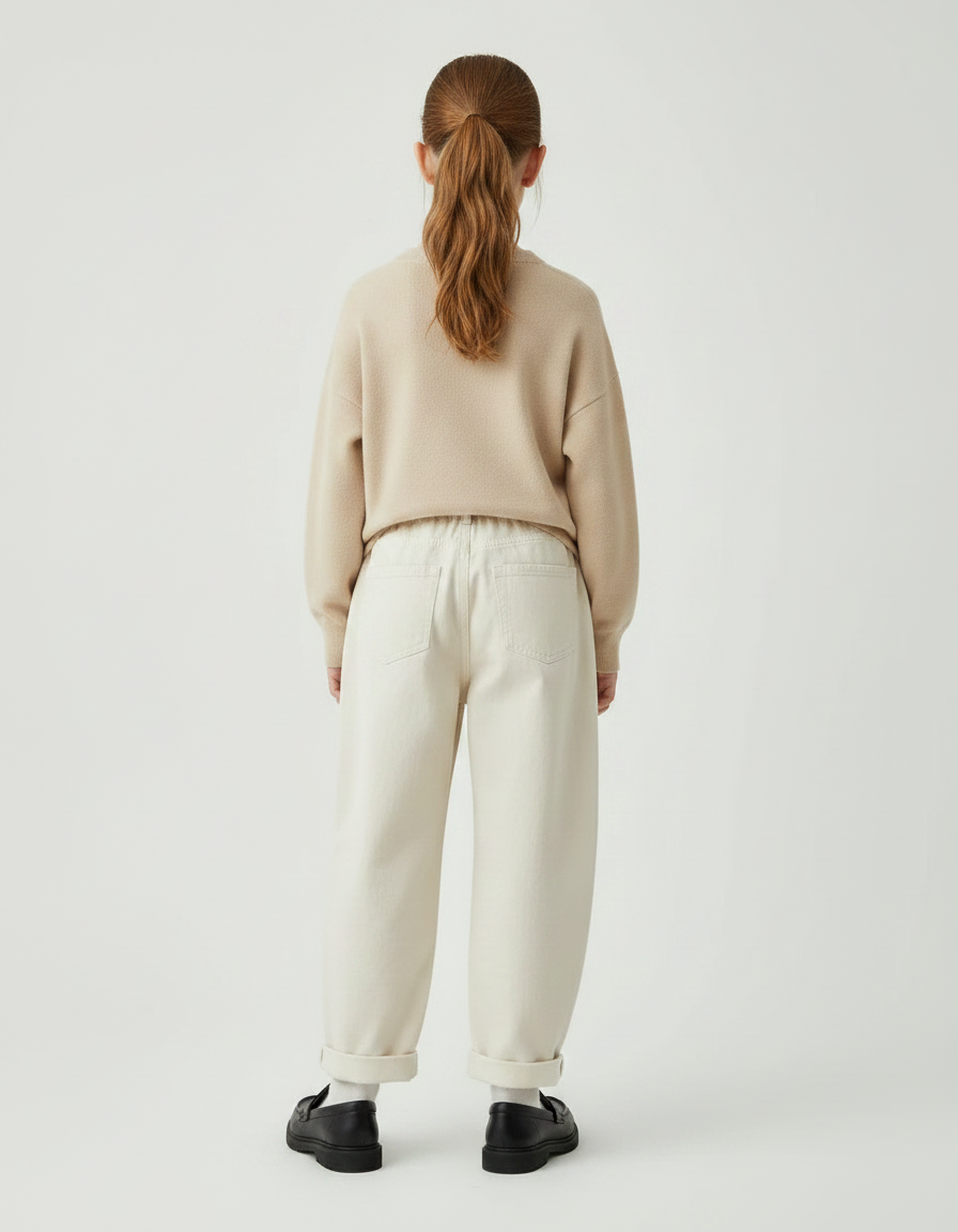 Pantalon Parachute Beige Ample Coton Brodé Mickey Enfant - vue 2
