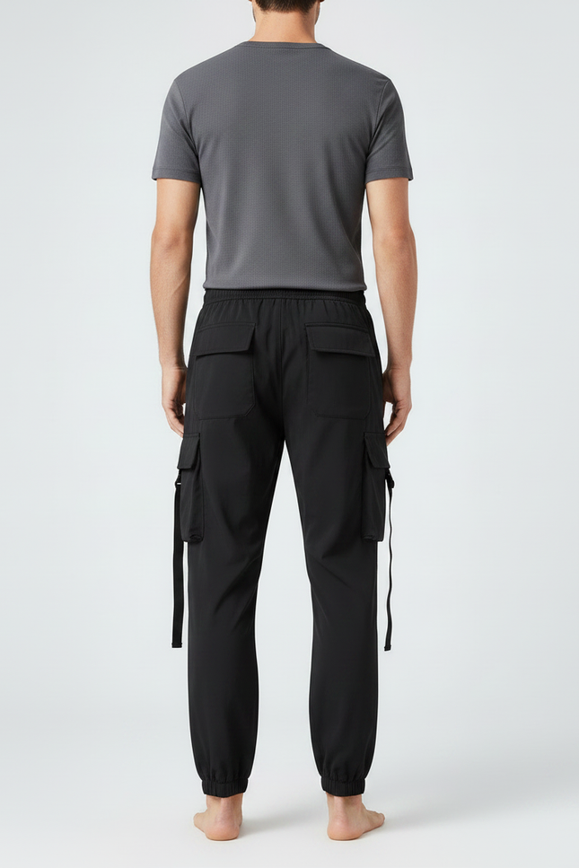 Pantalon Parachute Noir Cargo Multipoches Jogger Homme - Polyester - vue 2