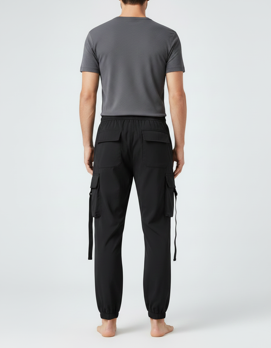 Pantalon Parachute Noir Cargo Multipoches Jogger Homme - Polyester - vue 2