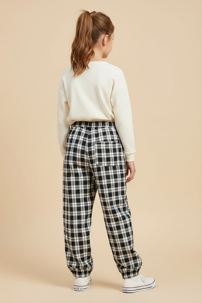 Pantalon Parachute Plaid Noir Ample Décontracté - Coton - vue 2