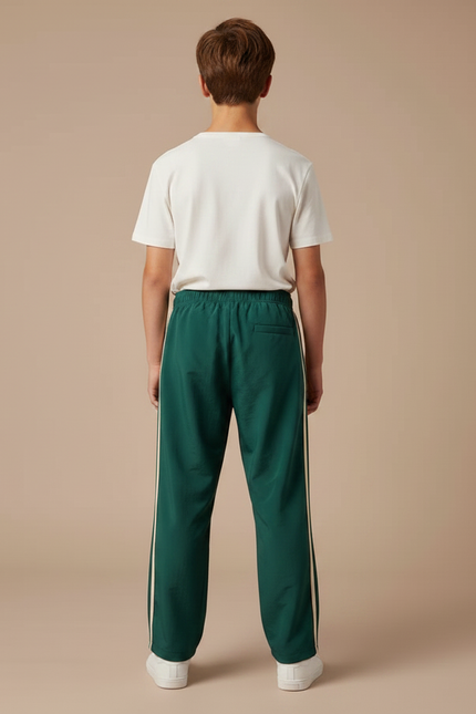 Pantalon Parachute Vert Ample Rayures Blanches Enfant Sportif - Polyester - vue 2