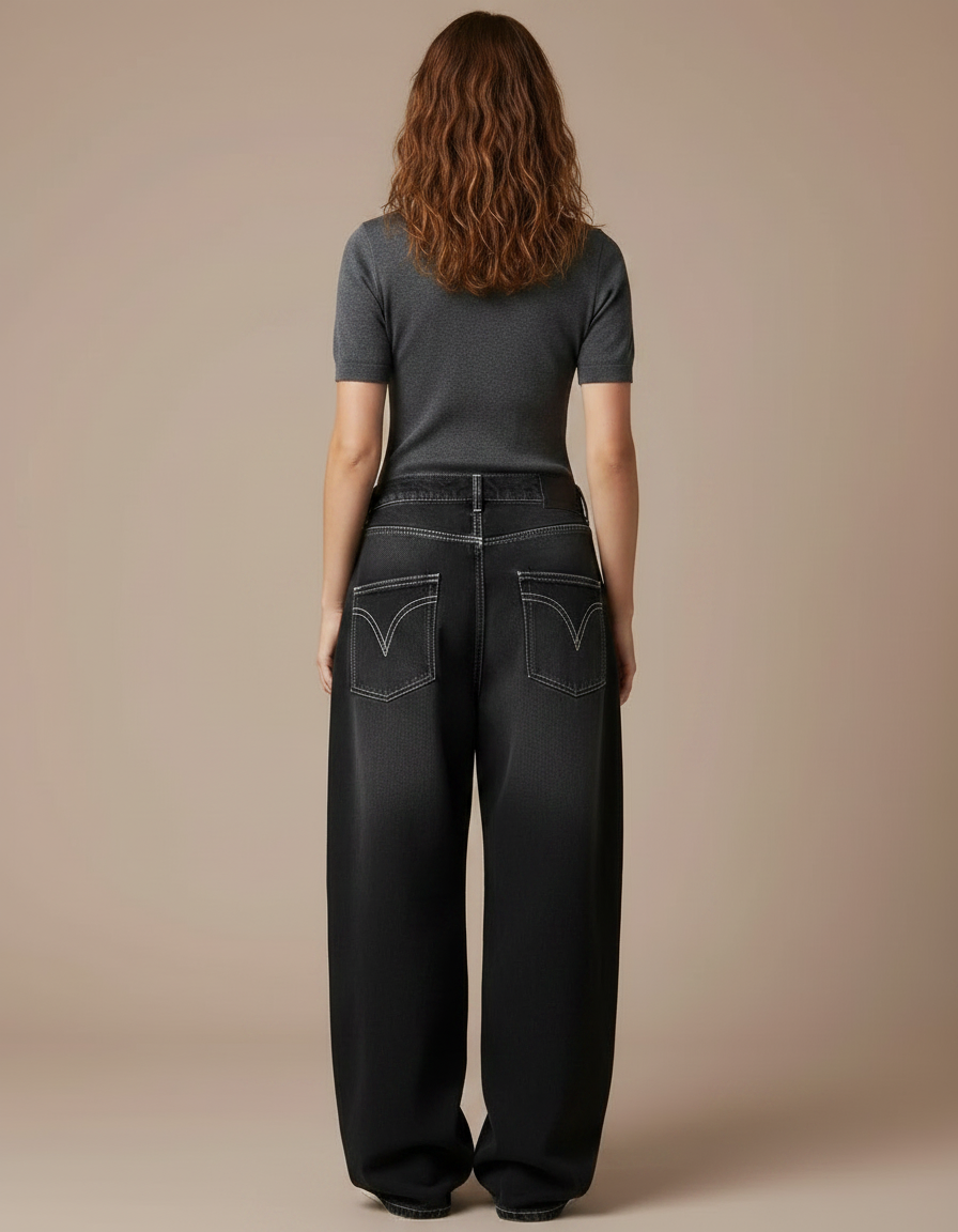 Pantalon Parachute Noir Délavé Imprimé Ample Femme - Jean - vue 2