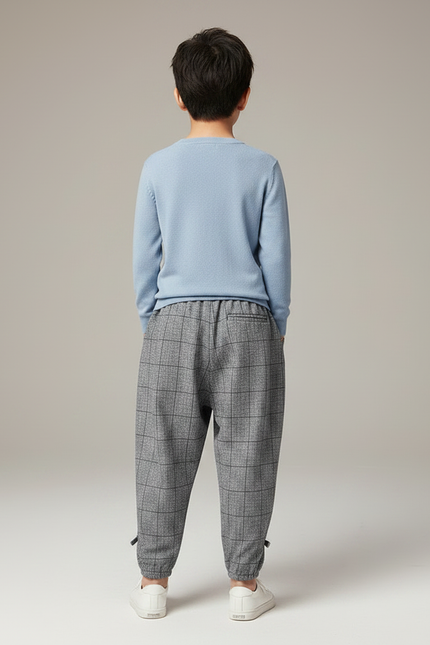 Pantalon Parachute Gris Carreaux Ample Enfant - Tweed - vue 2
