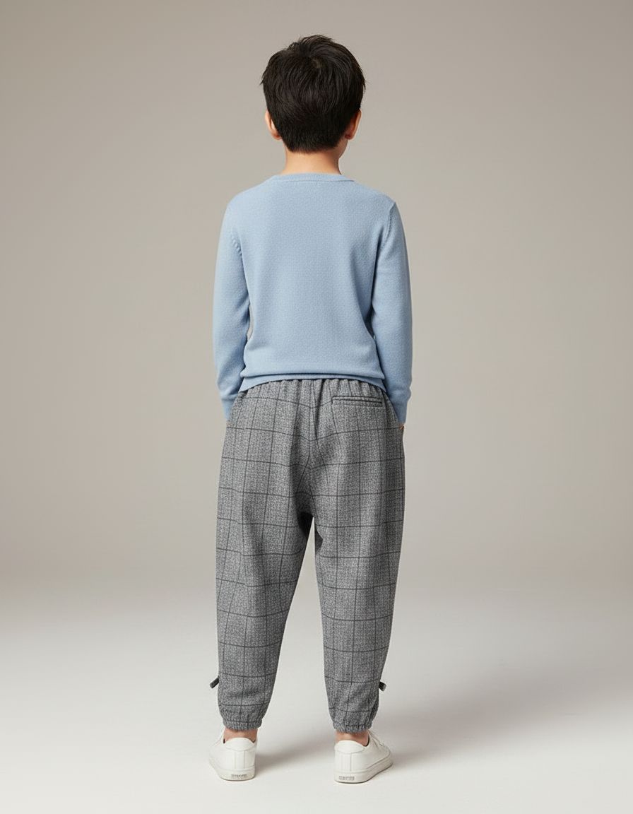 Pantalon Parachute Gris Carreaux Ample Enfant - Tweed - vue 2