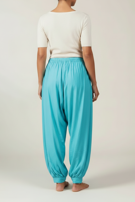Pantalon Parachute Bleu Ample Fluide Cordon Femme - Viscose - vue 2