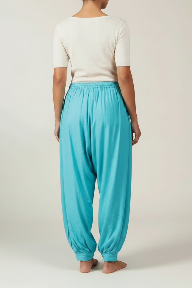 Pantalon Parachute Bleu Ample Fluide Cordon Femme - Viscose - vue 2