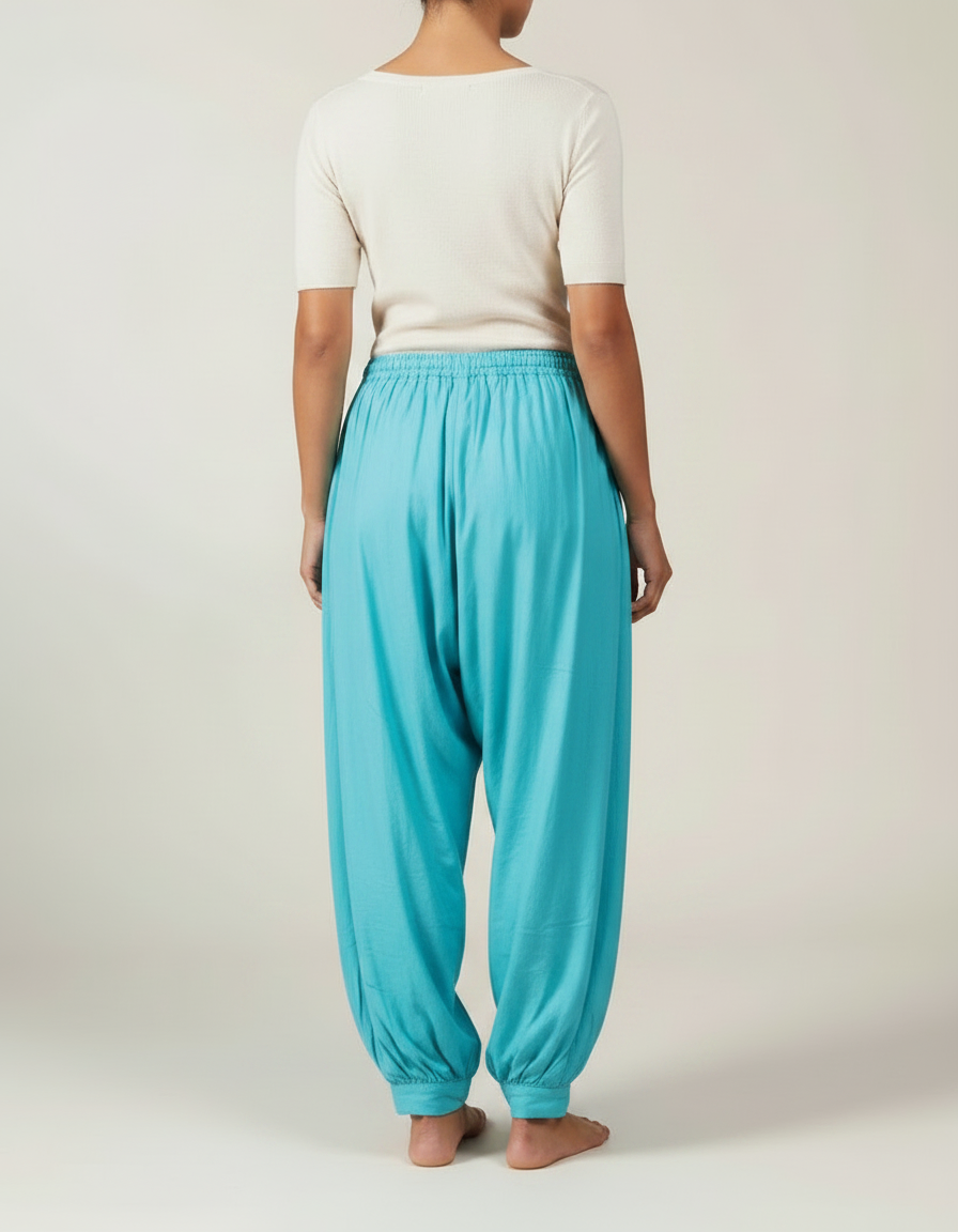 Pantalon Parachute Bleu Ample Fluide Cordon Femme - Viscose - vue 2