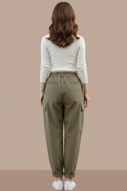 Pantalon Parachute Kaki Cargo Ample Femme Décontracté - Toile - vue 2