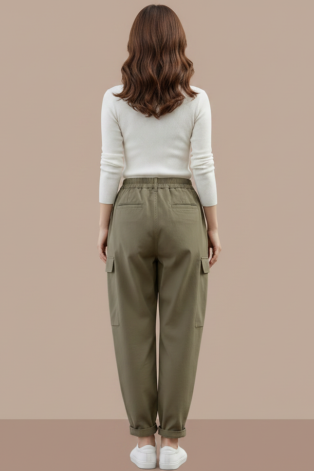 Pantalon Parachute Kaki Cargo Ample Femme Décontracté - Toile - vue 2