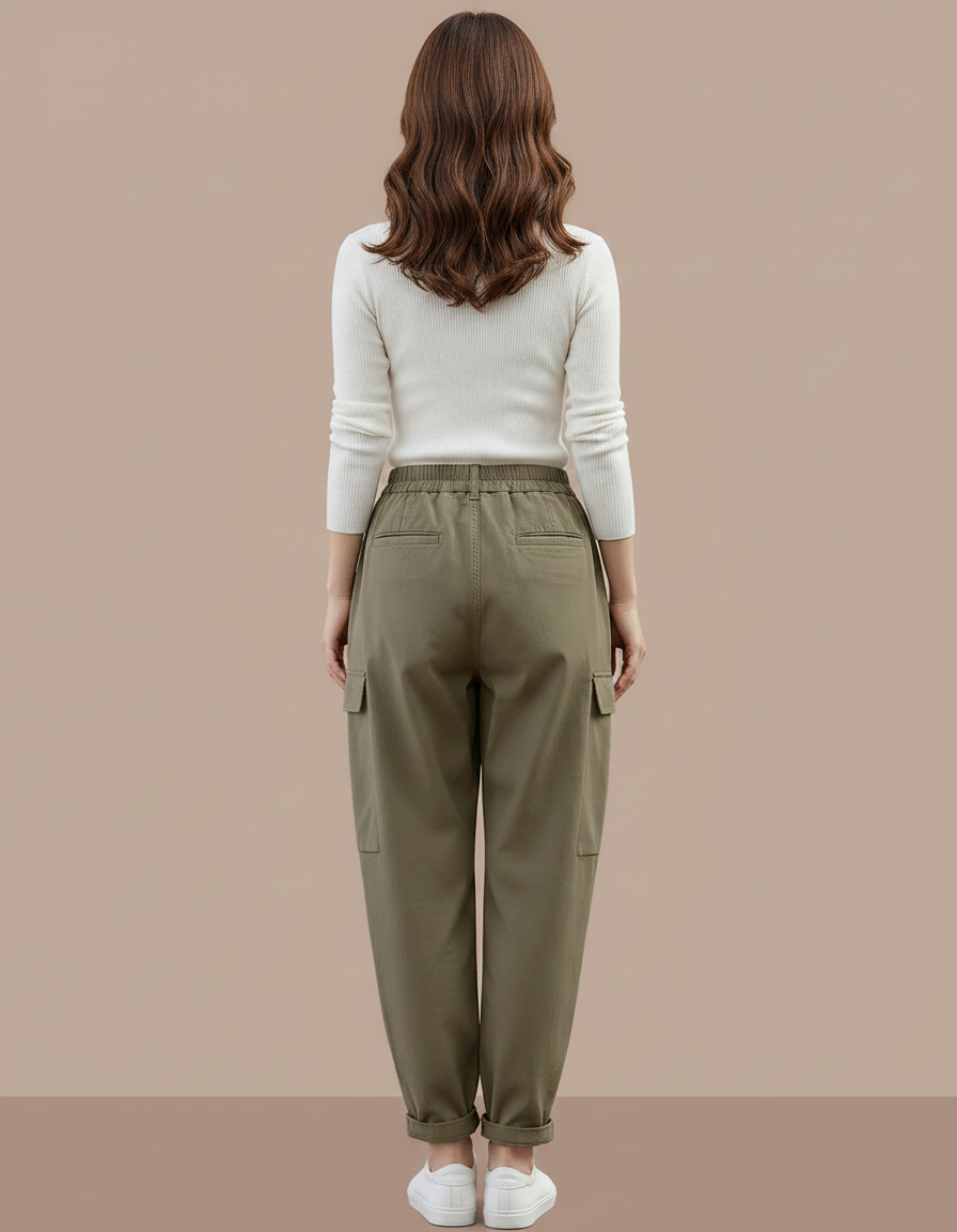 Pantalon Parachute Kaki Cargo Ample Femme Décontracté - Toile - vue 2