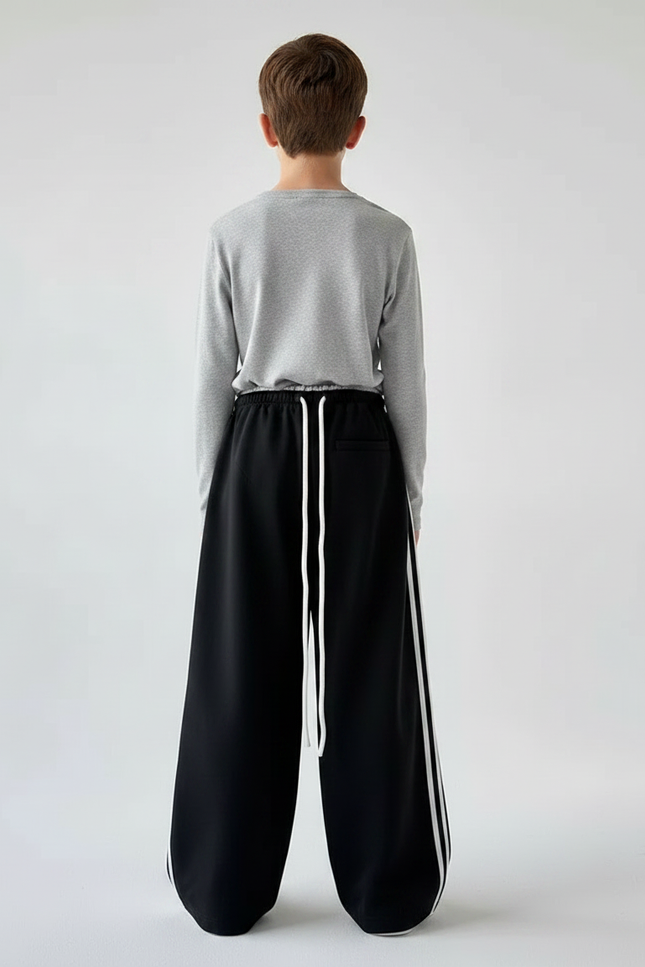 Pantalon Parachute Noir Ample Rayures Blanches Enfant - Molleton - vue 2