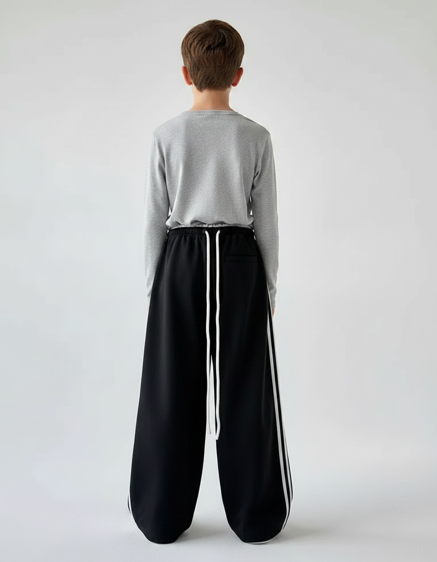 Pantalon Parachute Noir Ample Rayures Blanches Enfant - Molleton - vue 2