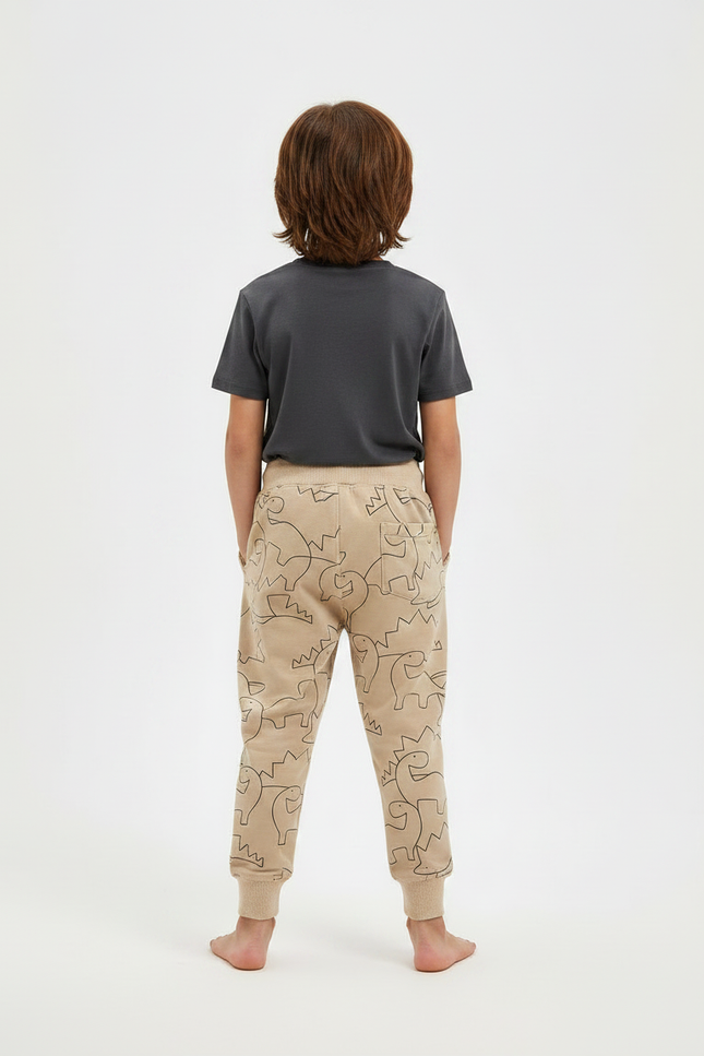 Pantalon Parachute Beige Dinosaure Ample Cordon Enfant - Molleton - vue 2