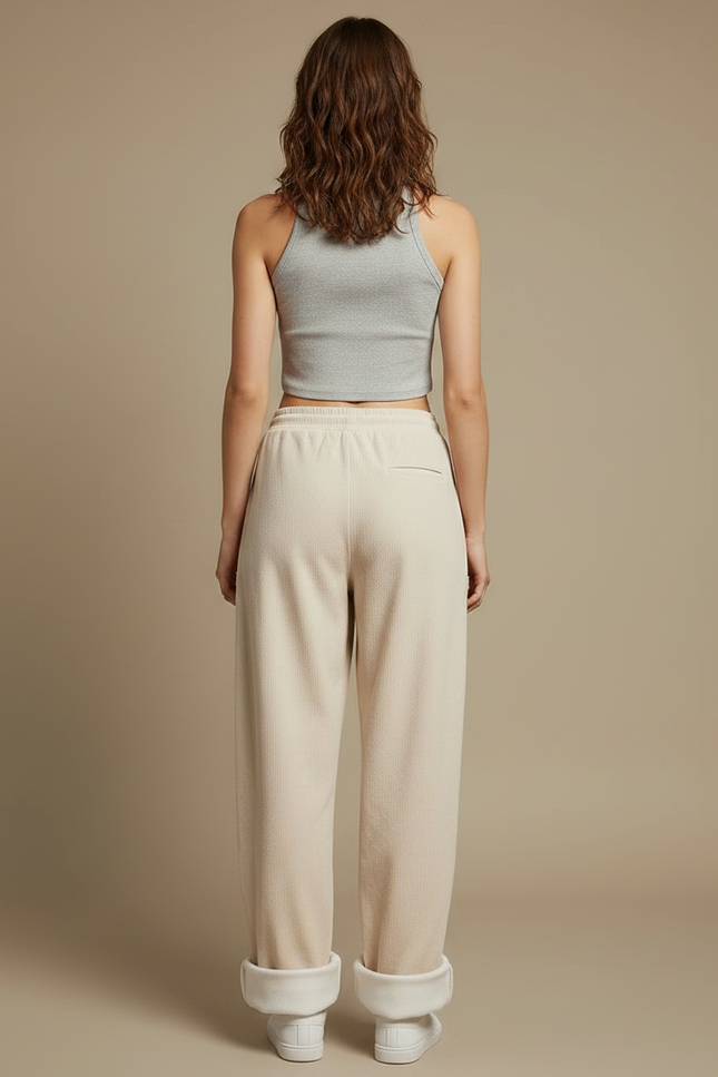 Pantalon Parachute Femme Beige Baggy - Cordé - vue 2
