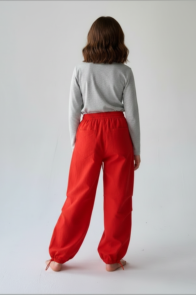 Pantalon Parachute Rouge Fluide Ample Décontracté Femme - Lin - vue 2