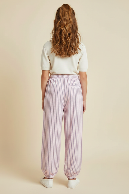 Pantalon Parachute Rose Rayé Ample Cordon Fille - Viscose - vue 2
