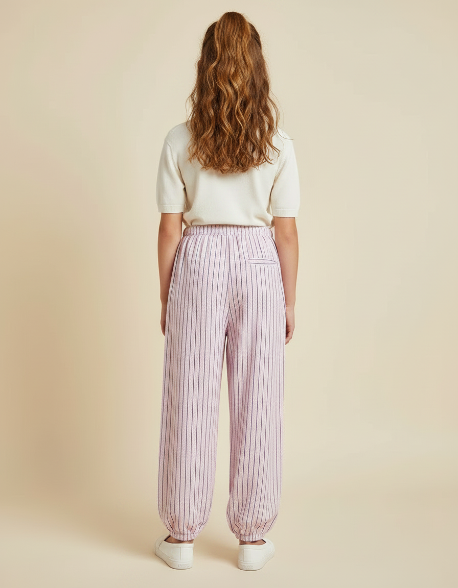 Pantalon Parachute Rose Rayé Ample Cordon Fille - Viscose - vue 2