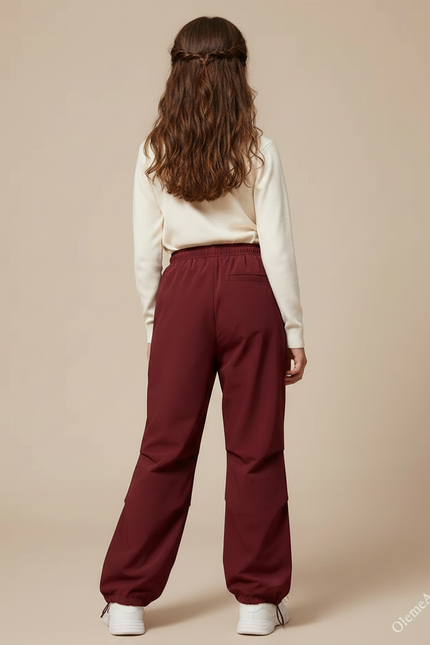 Pantalon Parachute Bordeaux Ample Décontracté Fille - Polyester - vue 2