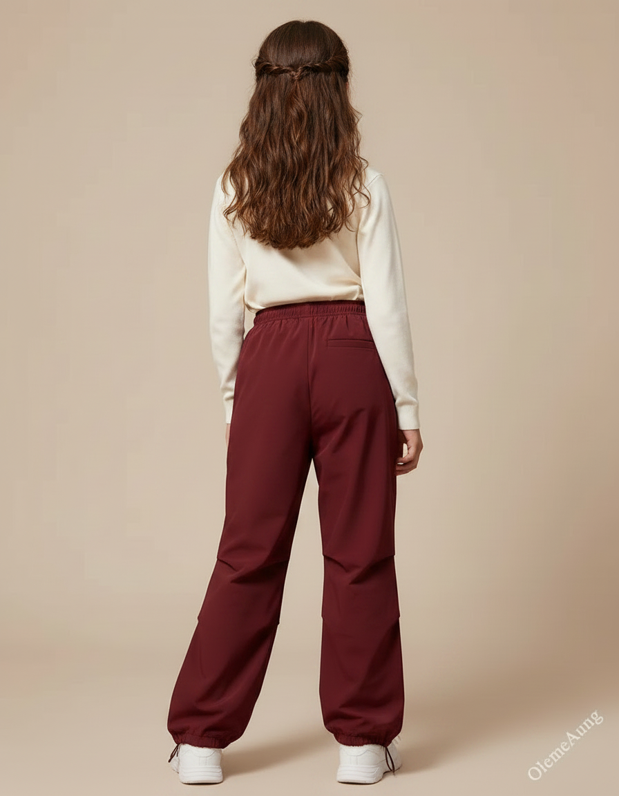Pantalon Parachute Bordeaux Ample Décontracté Fille - Polyester - vue 2