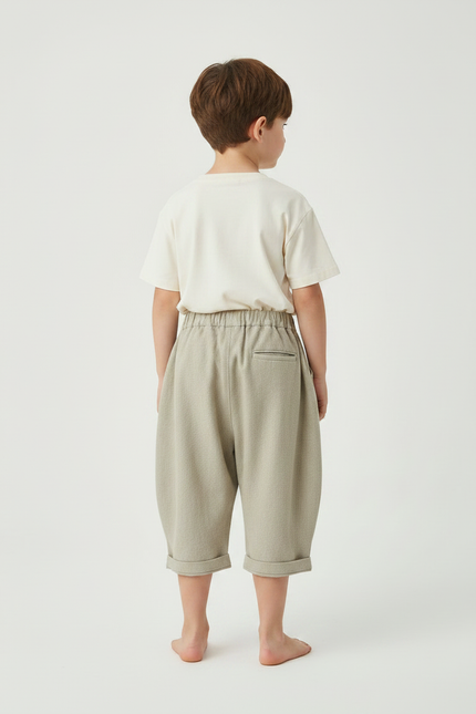 Pantalon Parachute Enfant Coton Ample Beige Rétro - vue 2