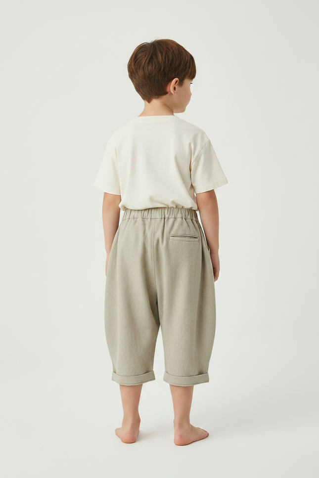 Pantalon Parachute Enfant Coton Ample Beige Rétro - vue 2