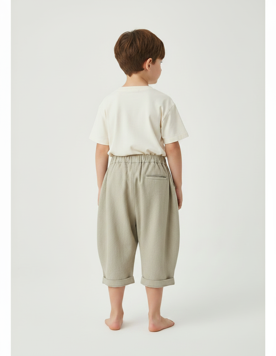 Pantalon Parachute Enfant Coton Ample Beige Rétro - vue 2