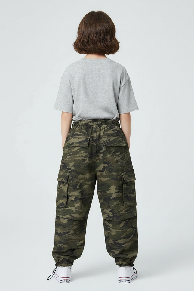 Pantalon Parachute Camouflage Cargo Ample Unisexe - Kaki Molleton - vue 2