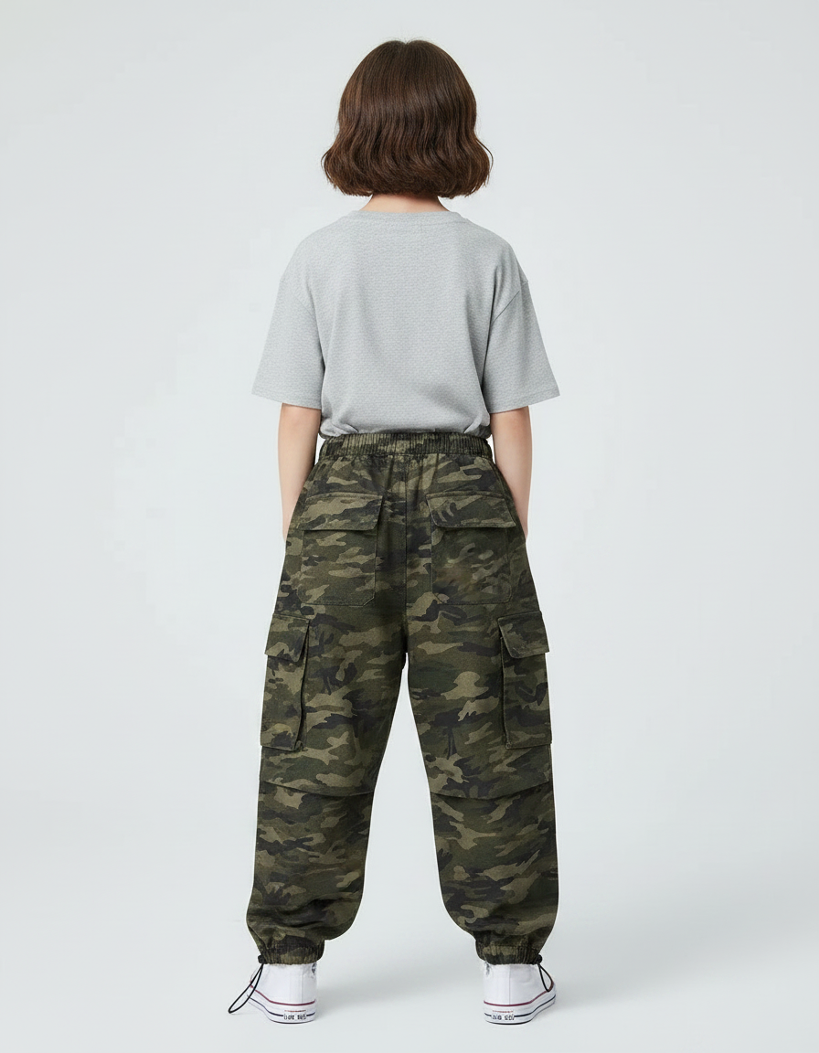 Pantalon Parachute Camouflage Cargo Ample Unisexe - Kaki Molleton - vue 2