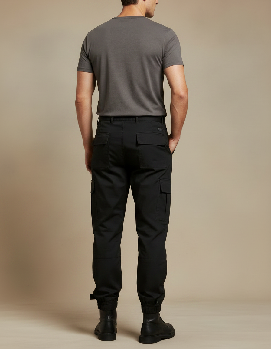 Pantalon Parachute Noir Cargo Homme Militaire Multipoches - Toile - vue 2