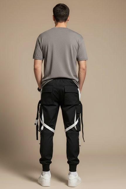 Pantalon Parachute Noir Cargo Ample Homme Techwear - Polyester - vue 2