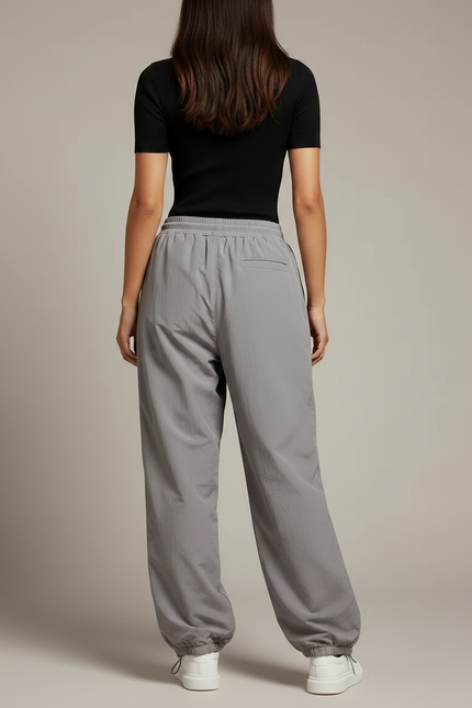 Pantalon Parachute Gris Ample Décontracté Fluide Femme - Polyester - vue 2
