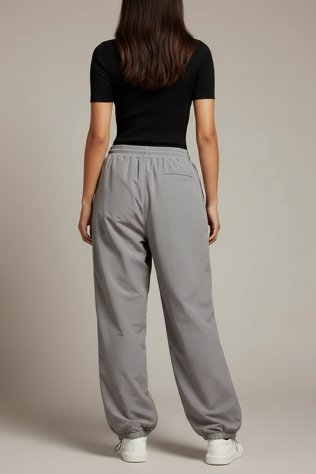 Pantalon Parachute Gris Ample Décontracté Fluide Femme - Polyester - vue 2