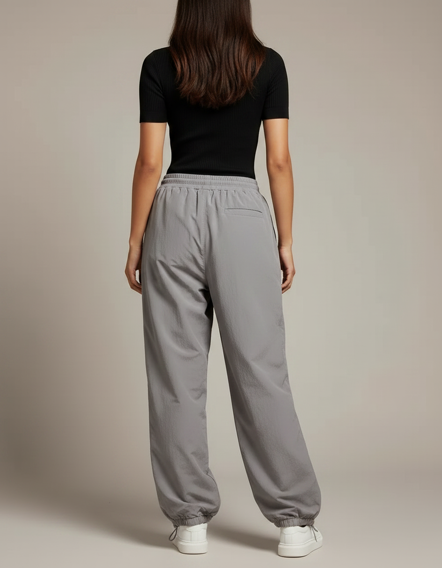 Pantalon Parachute Gris Ample Décontracté Fluide Femme - Polyester - vue 2