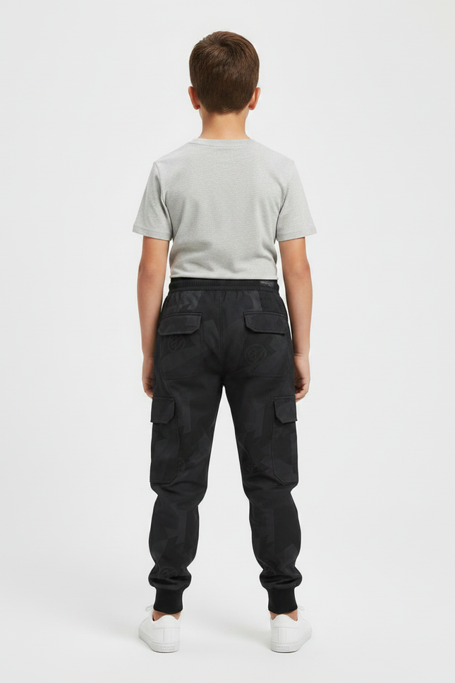Pantalon Parachute Noir Cargo Imprimé Géométrique Cordon - Polyester - vue 2