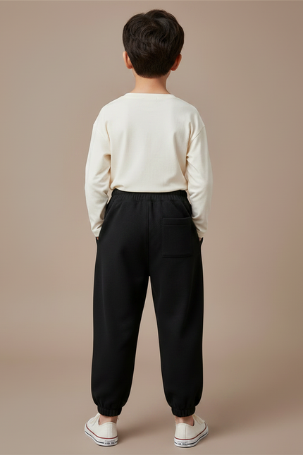 Pantalon Parachute Noir Ample Coton Enfant Sportif Cordon - Molleton - vue 2