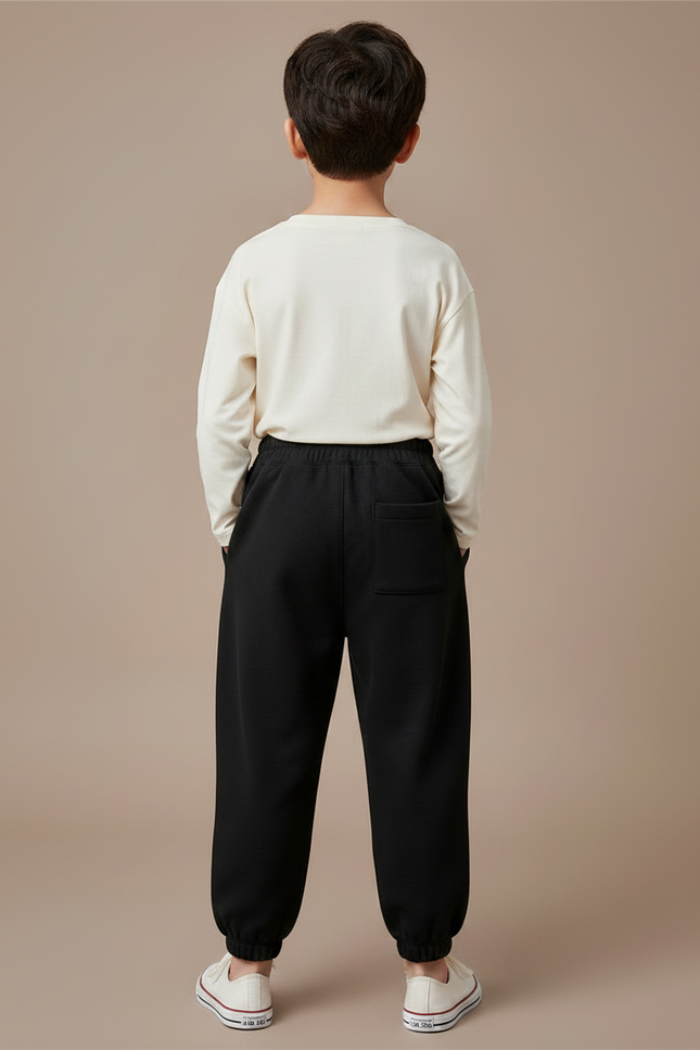 Pantalon Parachute Noir Ample Coton Enfant Sportif Cordon - Molleton - vue 2