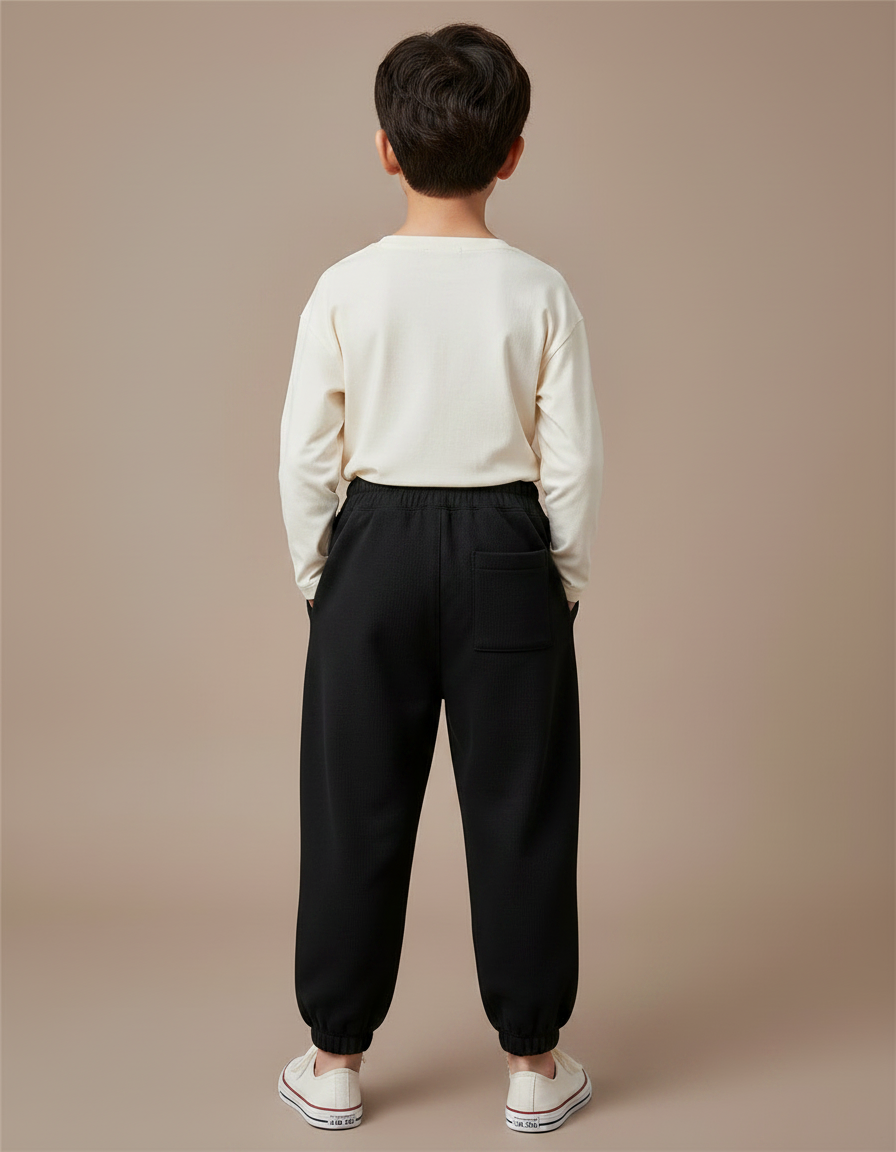 Pantalon Parachute Noir Ample Coton Enfant Sportif Cordon - Molleton - vue 2