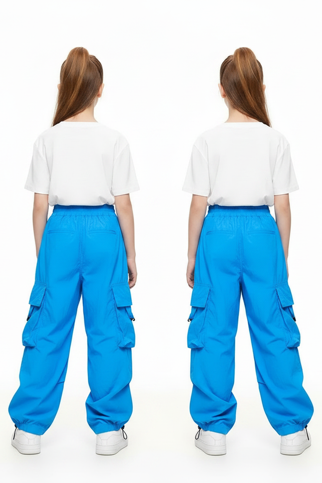 Pantalon Parachute Bleu Cargo Ample Fille Décontracté - Polyester - vue 2