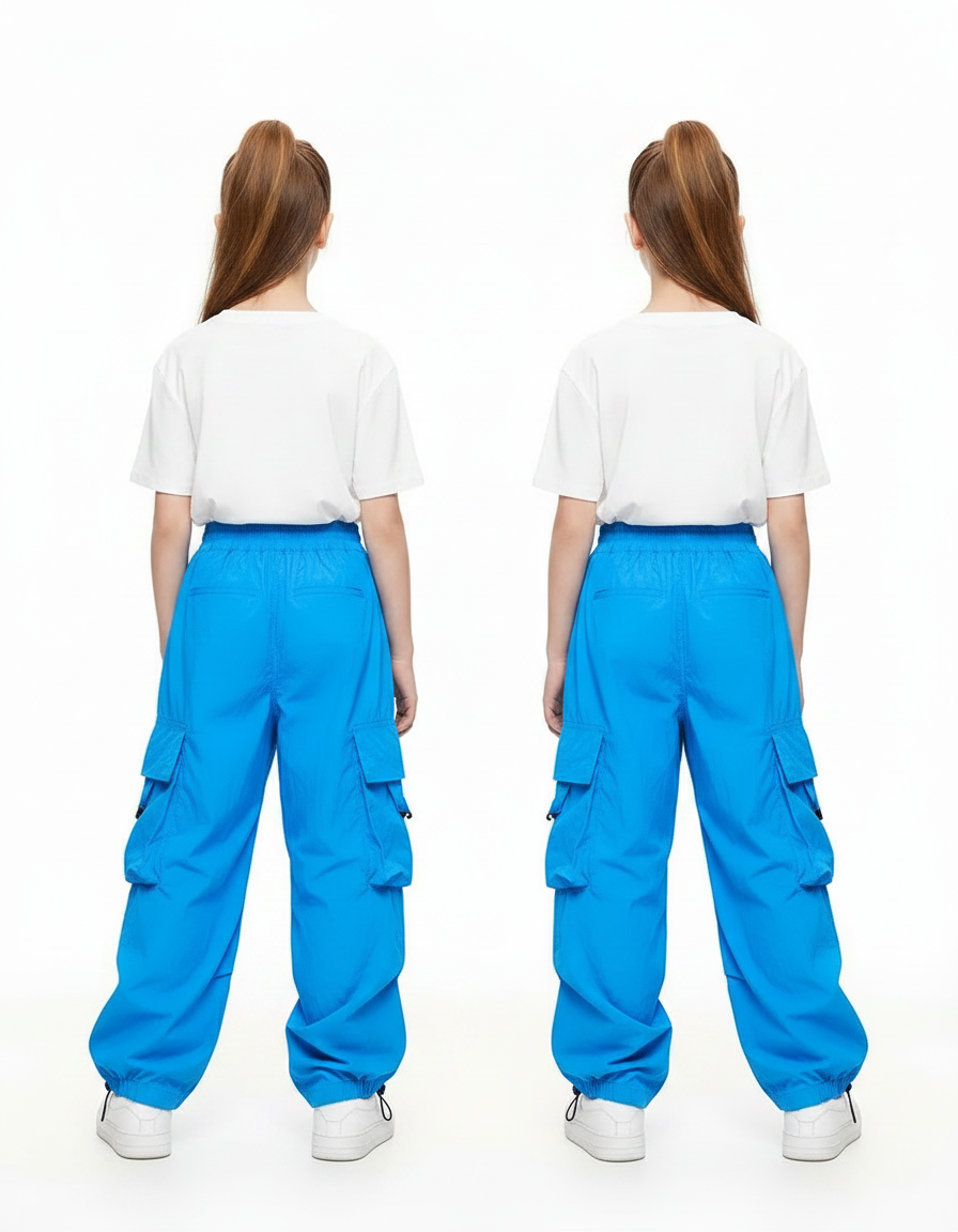 Pantalon Parachute Bleu Cargo Ample Fille Décontracté - Polyester - vue 2
